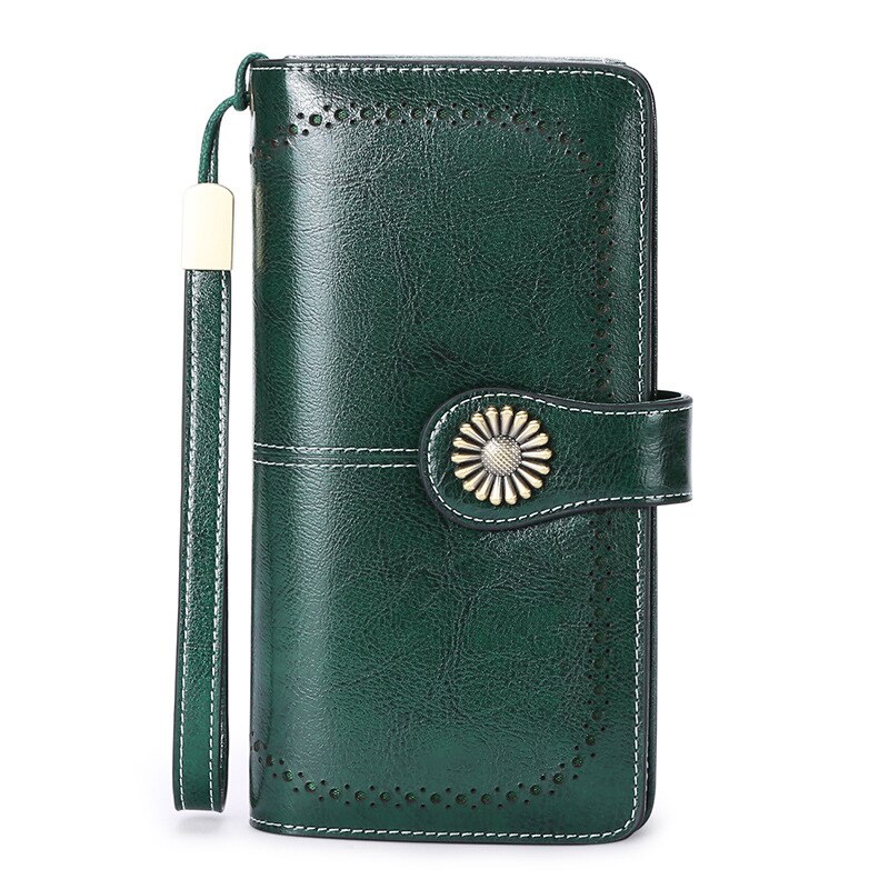 Zency Women's Wallets Made Of Genuine Leather Large Capacity Coin Purse Card Holders Long Wallet Black Grey: Green