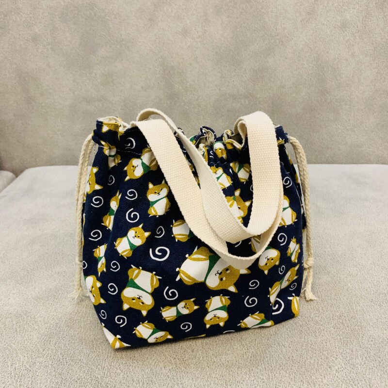 Japanse lunchbox tas cartoon schattige bedrukte canvas stof trekkoord werkende lunchtas: Hg003