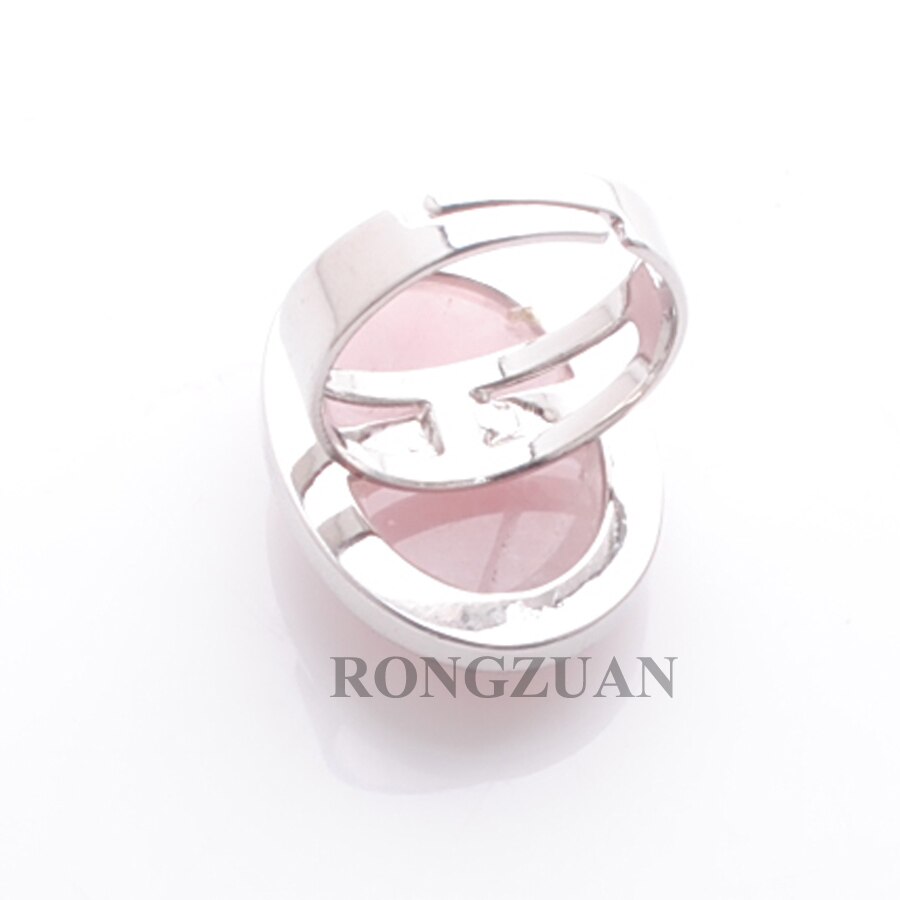 Mooie Sieraden Party Ring Zilver Kleur Natuurlijke Cabochon Kraal Rose Quartzs Verstelbare Vinger Ringen Voor Vrouwen TX3073