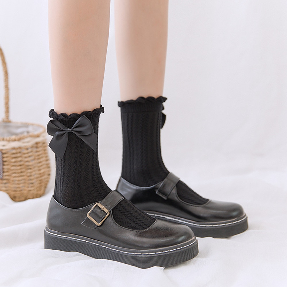 Medium Tube Woman Socks Ruffle Socks Lolita Bow Socks Cosplay Costumes Accessories Cotton Socks Cute Sweet Girl