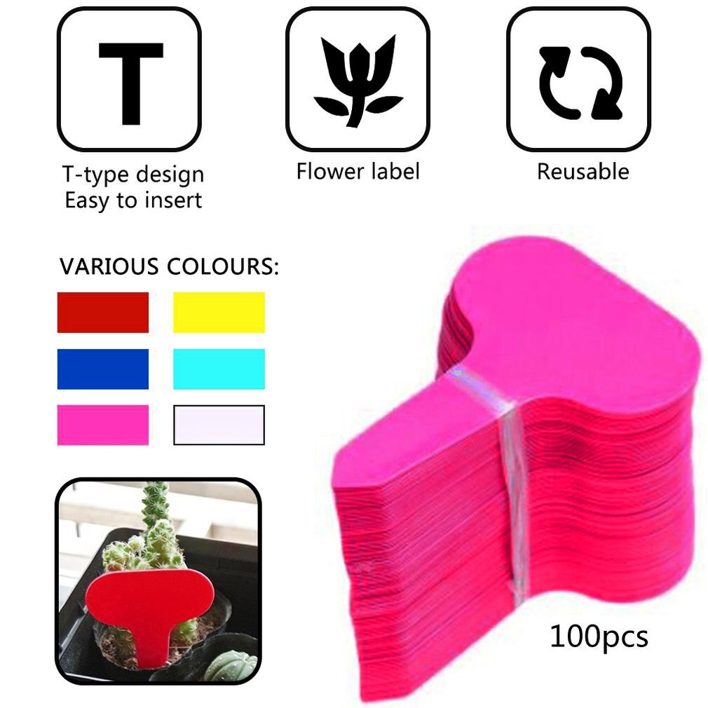 100 st plast t-typ trädgårdsmärken ornament växt blomma etikett plantskola tjocka tag markörer för växter trädgård dekoration