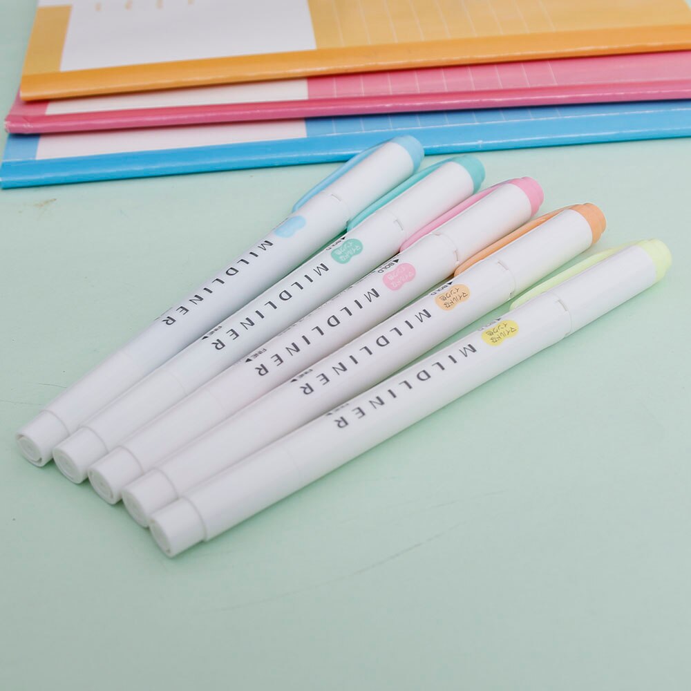 5 farben/set Japanischen Mild liner Stifte Zeichnung Marker Stift Doppel Headed Fluoreszierende Stift Art Highlighter Mildliner Mark Stift