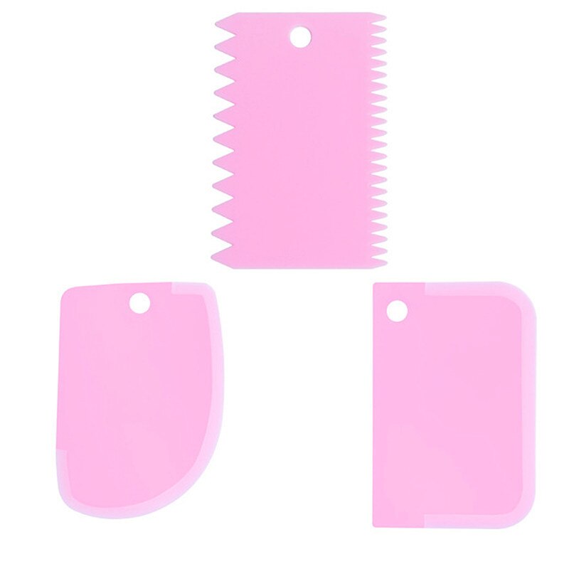 3PCS/Set Kitchen Cake Cream Scraper Dough Cake Cutter Slicer Spatula For Cake Blade Silicone Spatula For Patisserie Pizza Cake: 1Set Pink