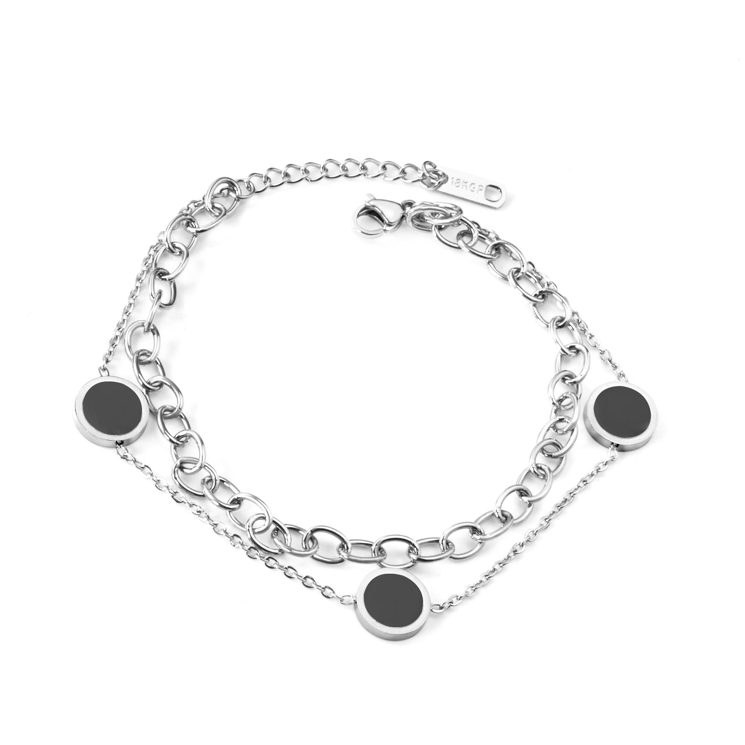LUXUSTEEL Pulsera Acero Inoxidable Mujer Stainless Steel Round Shell Chains Bracelets Golden Color Double Layers Bracelets: Steel color