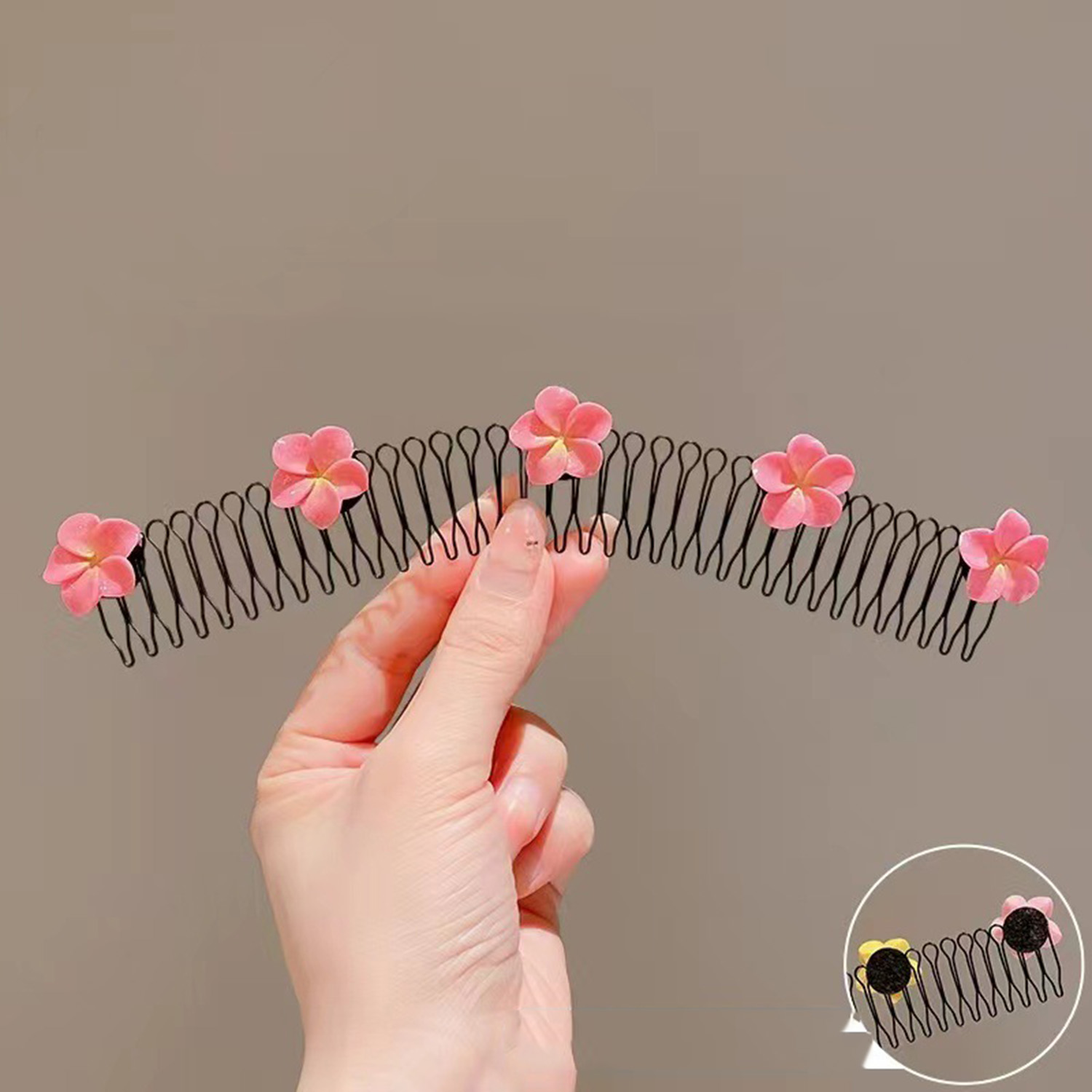 Diademas con acabado de pelo roto para mujer, accesorios para el cabello, horquillas para niños, peine largo, Flor de huevo dulce, Clips,: Rojo rosado