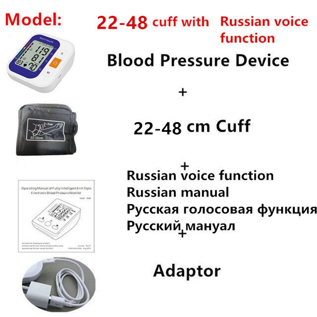 Russisch En Engels Voice & Manual Tonometer Automatische Bloeddrukmeter Heart Beat Rate Pulse Meter Bloeddrukmeters Pulsom: RuVoice-22-48