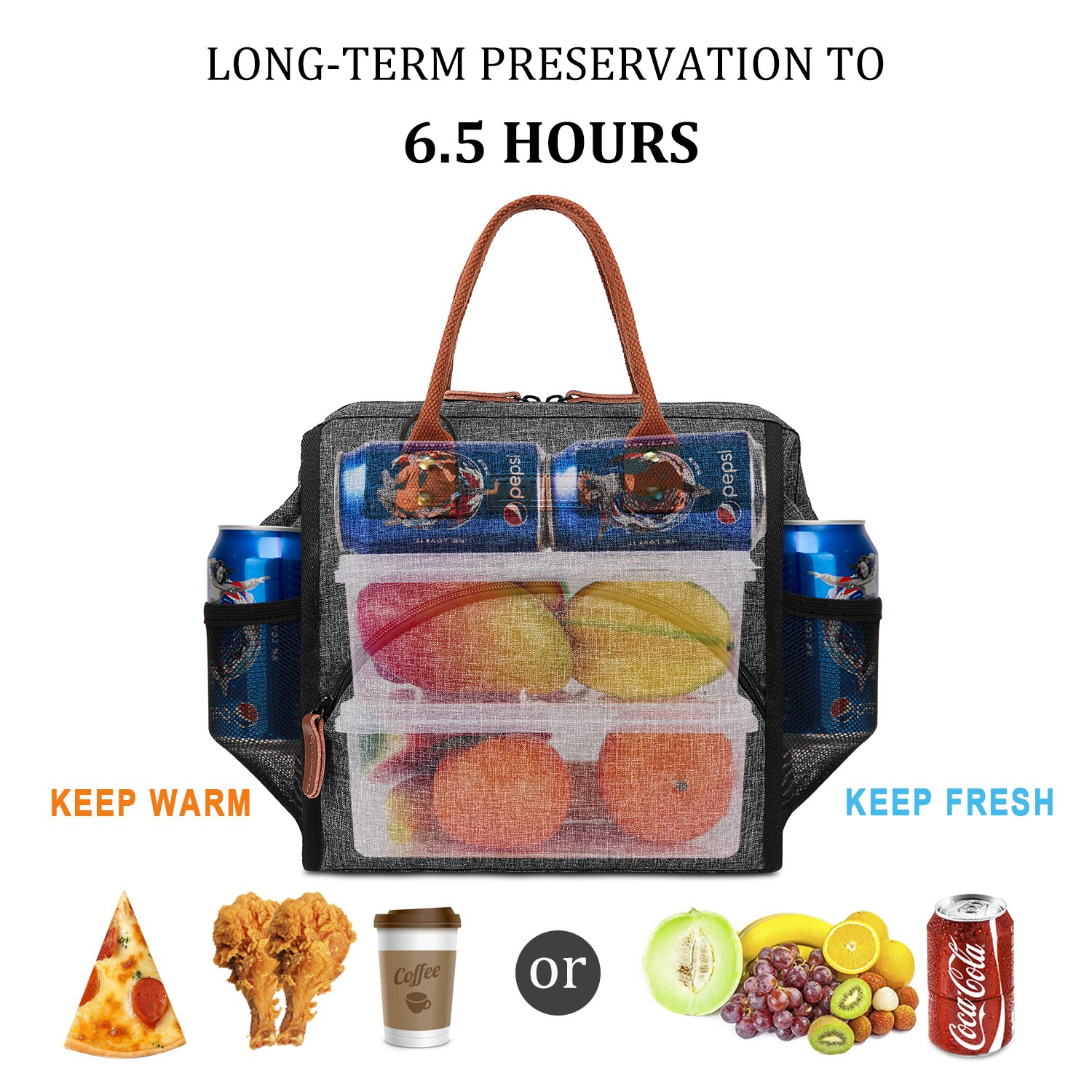 LOKASS lunch bag insulated lunch box wide open lunch tote bag large beverage rack durable nylon snack storage bag