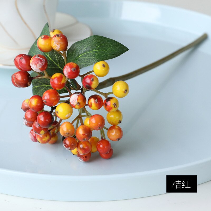 Conjunto de flores artificiales, set de 5 unids/set de racimos de frutas pequeñas para decoración de habitación, accesorios de arreglos florales de Navidad, bayas artificiales: 9