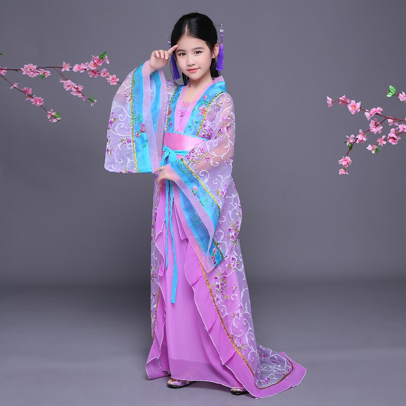 Disfraz chino antiguo, disfraz tradicional chino para niñas, danza folclórica, ópera, dinastía ming, tang, han y hanfu.: Púrpura / Sg