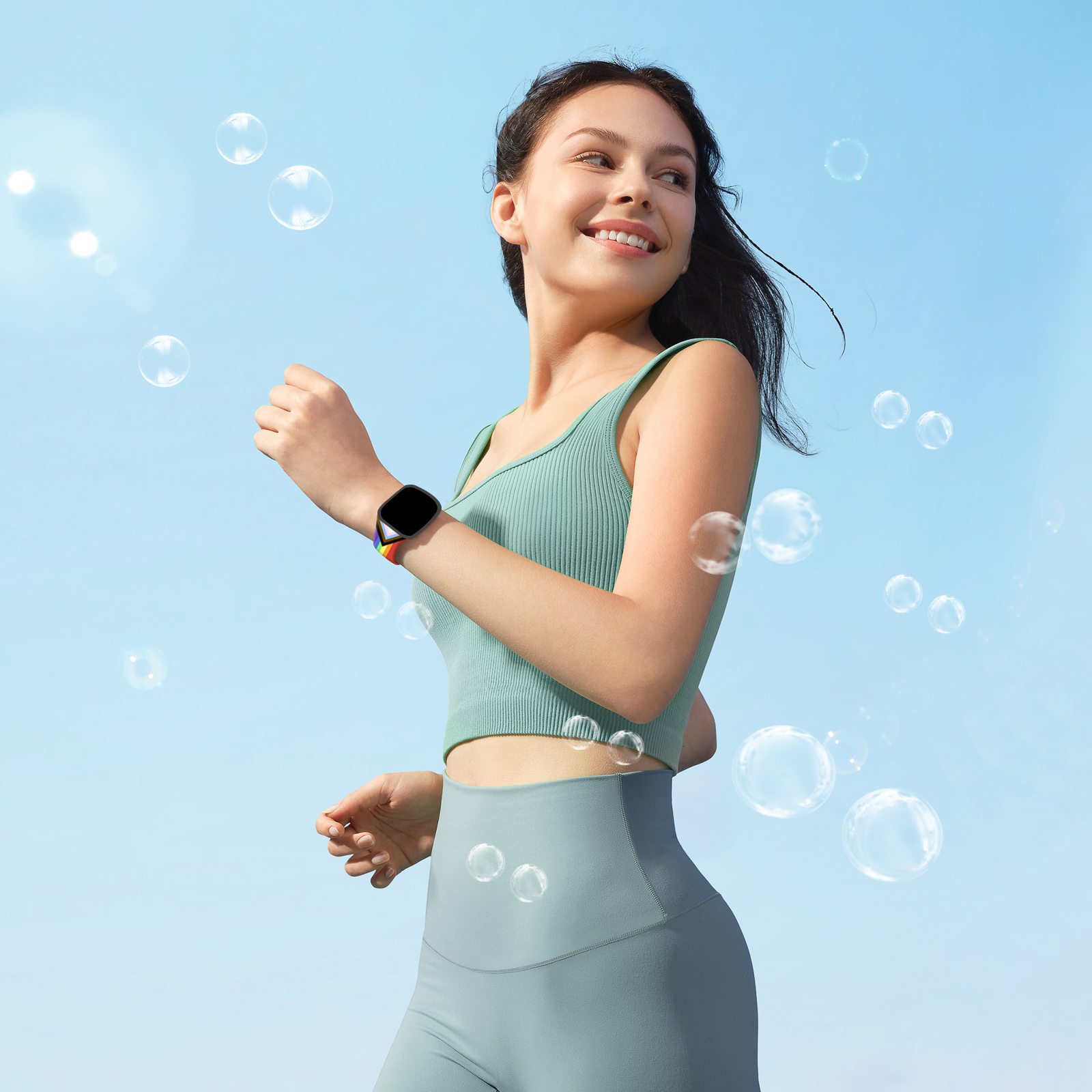 Bracelet imprimé arc-en-ciel pour Apple Watch 10 9 8 7 SE, Bracelet en Silicone remplaçable pour iWatch 44mm 42mm 41mm 40mm