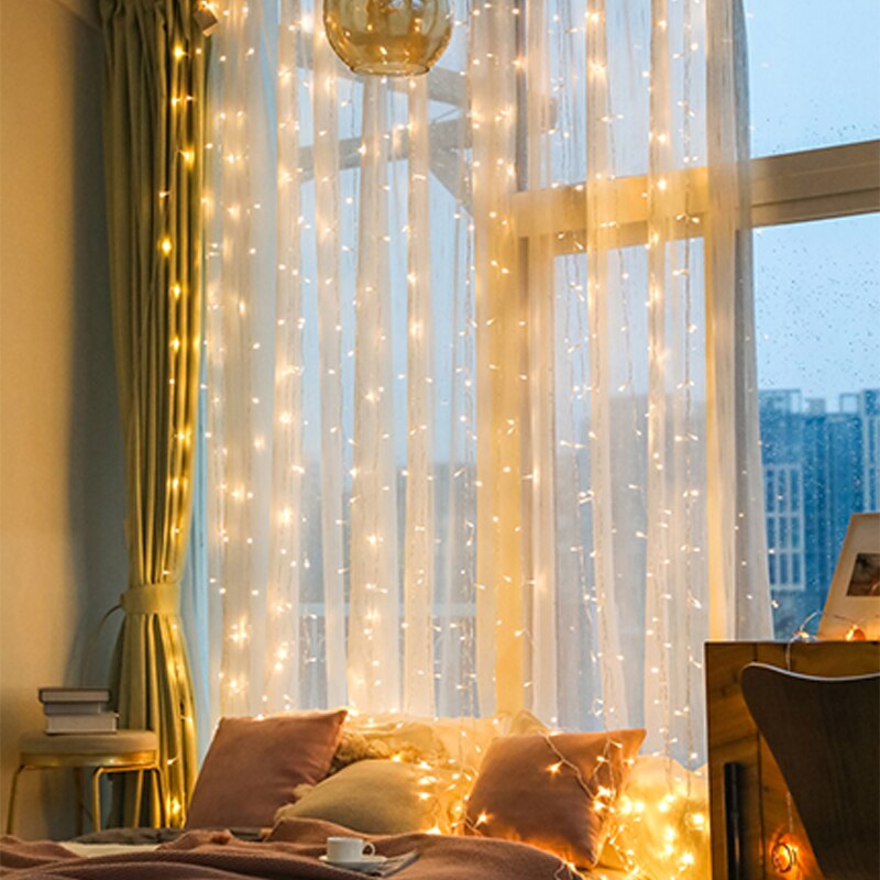 220v/110v led kerst ijspegel lichtsnoer 3 x 3m/6 x 3m gordijn feeërieke lichtslinger voor buiten voor bruiloftsfeest raamdecoratie: Warm wit / 6 mx 3m eu-stekker
