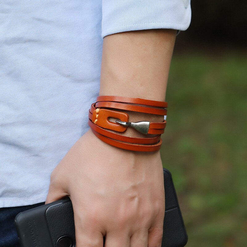 NIUYITID Vintage Multi-Layer Combination Leather Bracelets For Men Tribal Wristbands Male Jewelry