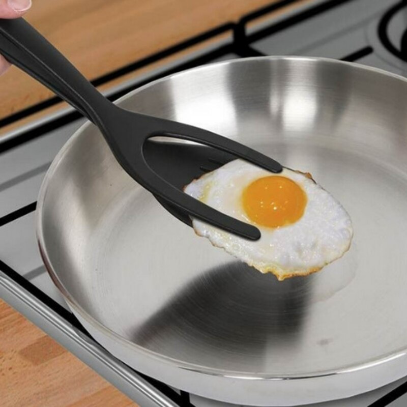 2 In 1 Grip Flip Tongs Egg Spatula Pancake Spatula Nylon Egg Toast Baked Steak Barbecue Tongs Kitchen BBQ Bread Utensil