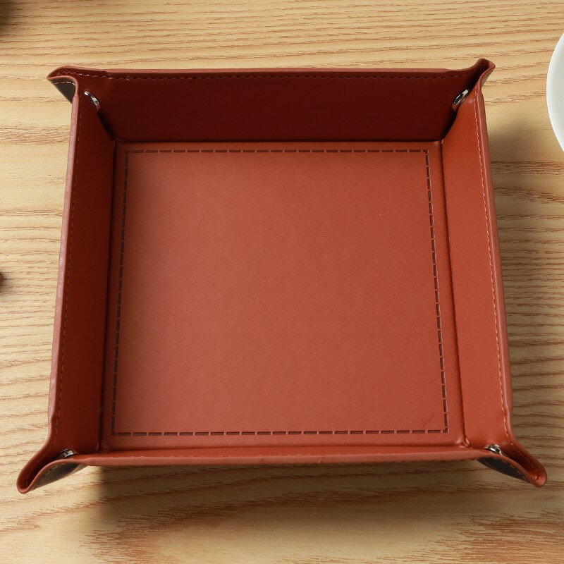 Klapp Dice Tray Box PU Leder Viereck Würfel Schlüssel Brieftasche Münze Lagerung Box Bord Spiele Tablett mit 9 Farben: Brown