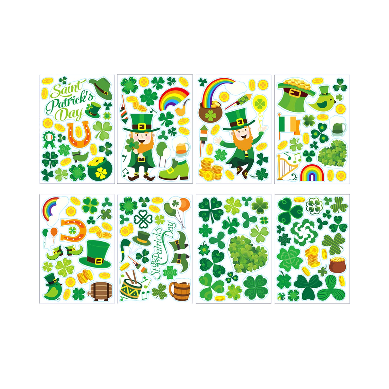 8pcs/Set St Patrick's Day Shamrock Decorations Wall Window Clings Decal Stickers Party Home Ornaments: Default Title