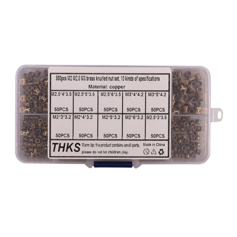 500 Pcs M2 M2.5 M3 Female Thread Copper Knurled Threaded Insert Embedment Nuts Assortment Kit Tool Embedded Parts Fastener