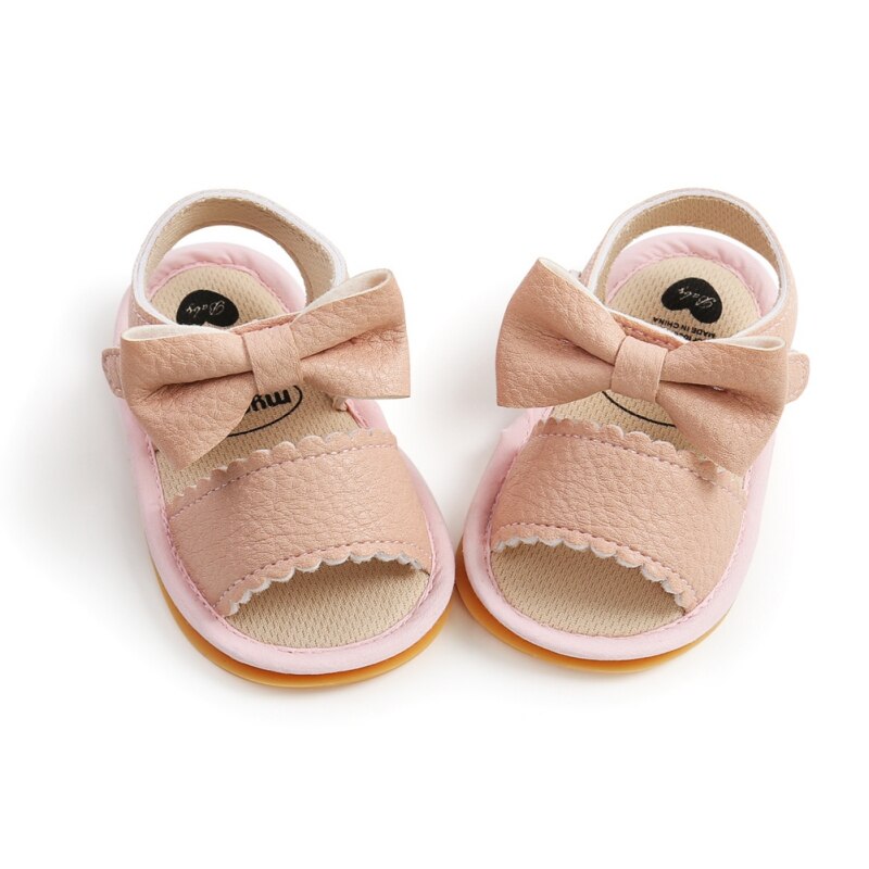 Sandales d'été à nœud papillon pour bébés filles de 0 à 18 mois, jolies chaussures de princesse en caoutchouc PU antidérapantes, pantoufles pour -nés, premiers pas