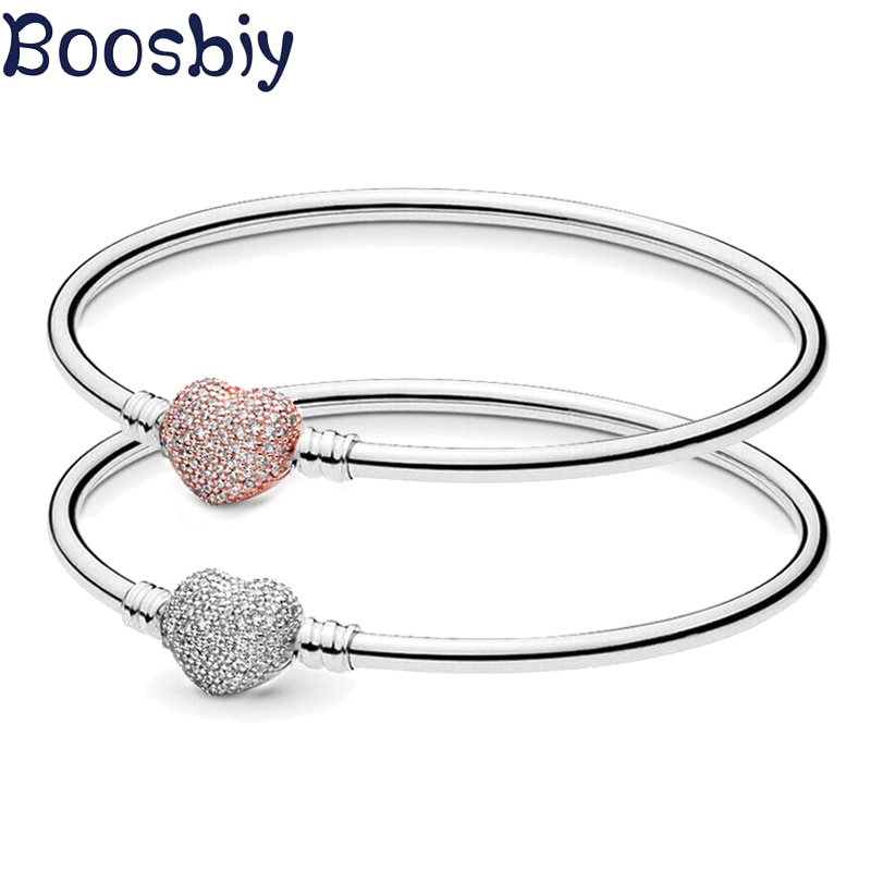 Boosbiy diy 17-21cm roségouden/zilverkleurige zirkonia bedelarmband past op merkarmbanden voor dames sieraden paar