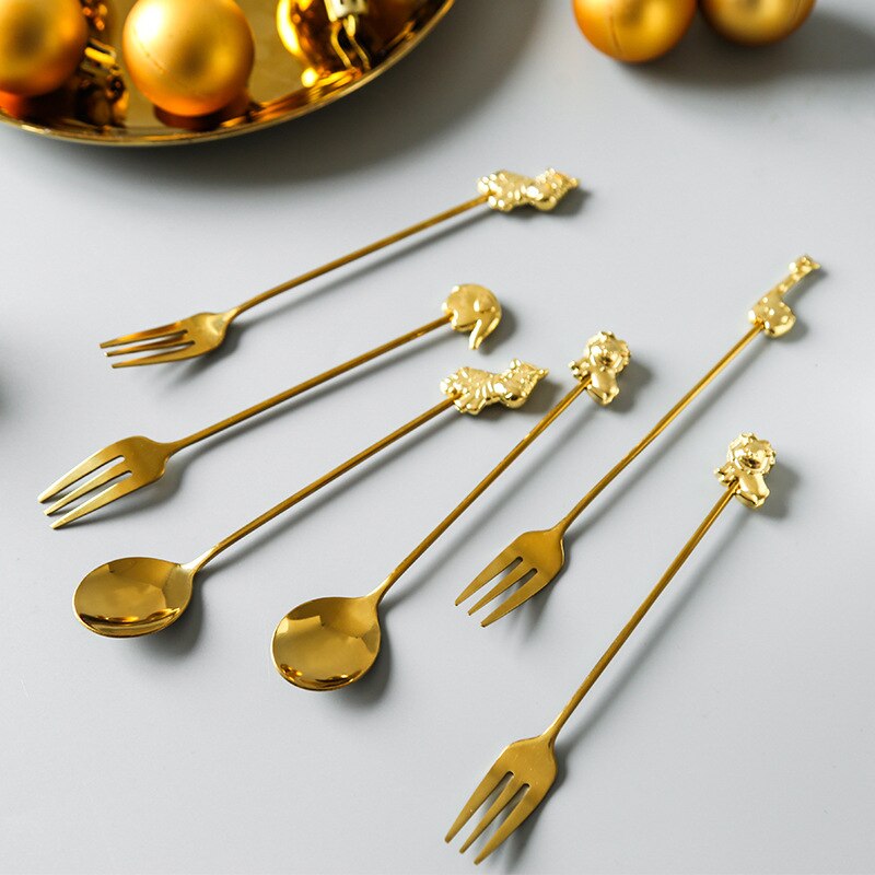 304 Stainless Steel Coffee Spoon Tableware Tea Spoons Dessert Fork with Animal pattern
