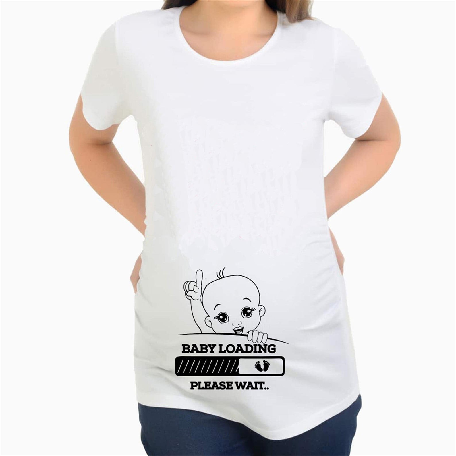 T-shirt à manches courtes pour femmes enceintes, imprimé humoristique, pour maman, annonce de grossesse,: Black / M