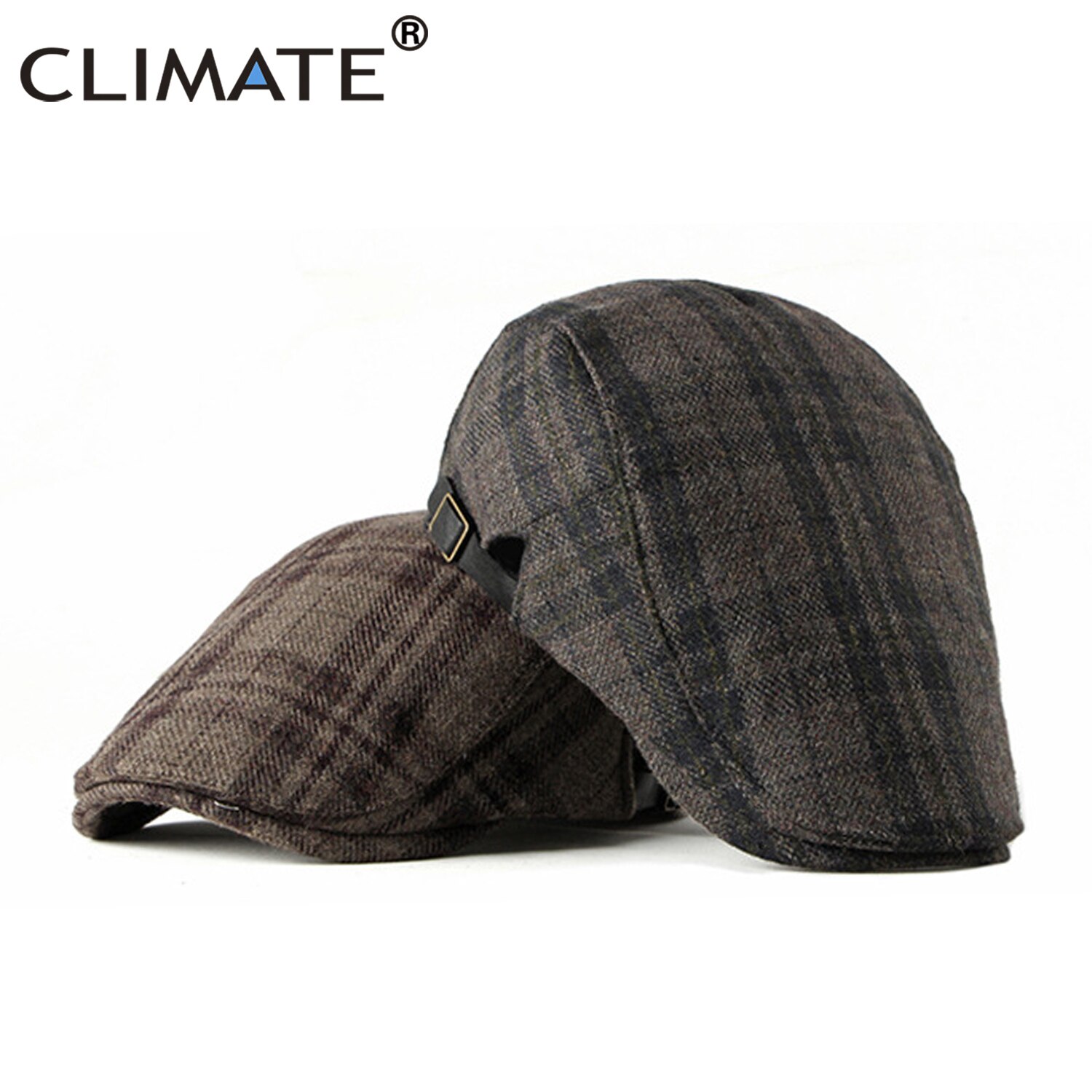 Boina de cuadros para hombre con clima, gorra plana para papá, abuelo, gorro de invierno tejido grueso, Boina a cuadros, gorra ajustable para hombres, para abuelo y papá