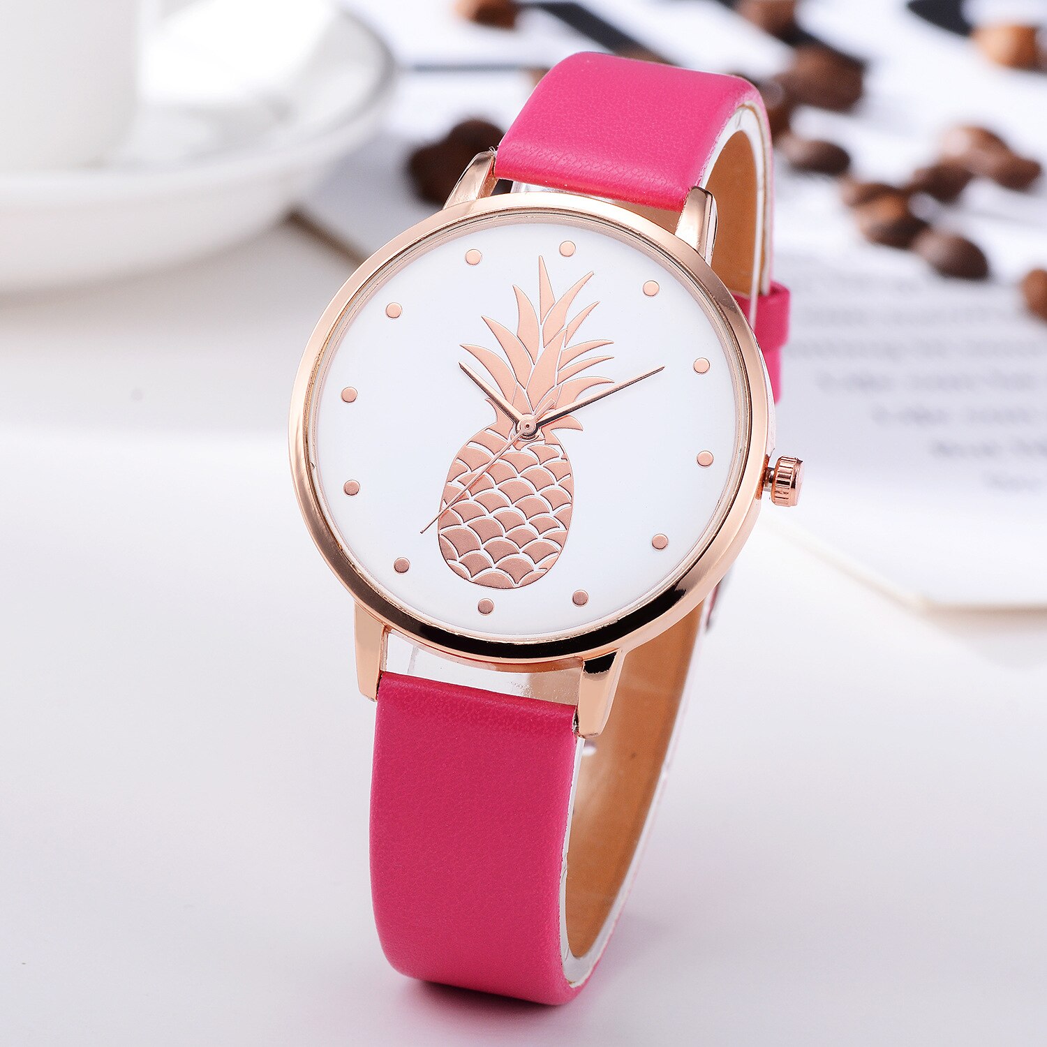 Montre à quartz analogique pour fille, bracelet en PU, motif ananas, à la , couleur, d&#39;anniversaire,: 4