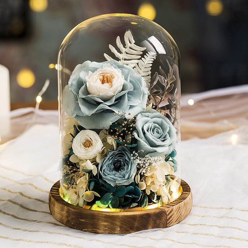 Warme Romantische Ewige Blume Handgemachte Konservierte Echt Rose Glas Abdeckung Unsterblich Blumen Valentines Schild Hochzeit Liefert