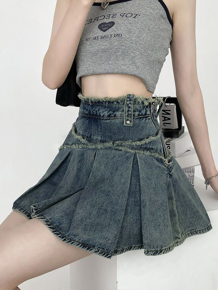 Jmprs vintage plisseret denim nederdel kvinder streetwear høj talje  y2k mini nederdele amerikansk retro afslappet kvindelig sommer a-linje nederdele