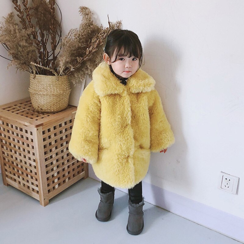 Babymeisjesjas winter kinderen nep bontjas berenoor cartoon baby winter bovenkleding kinderen winterkleding 2-8 jaar oud: Geel / 3t