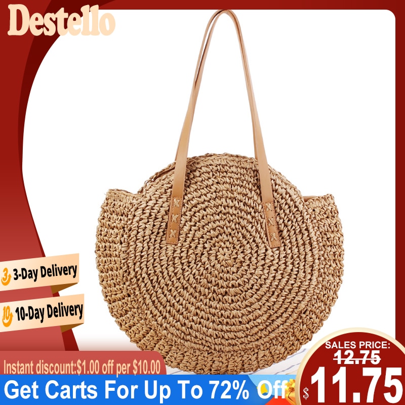 sommer Runde Stroh Taschen für Frauen Rattan Schulter Tasche Handarbeit Gewebt Strand Handtaschen Weiblich Nachricht Handtasche Totes Tasche