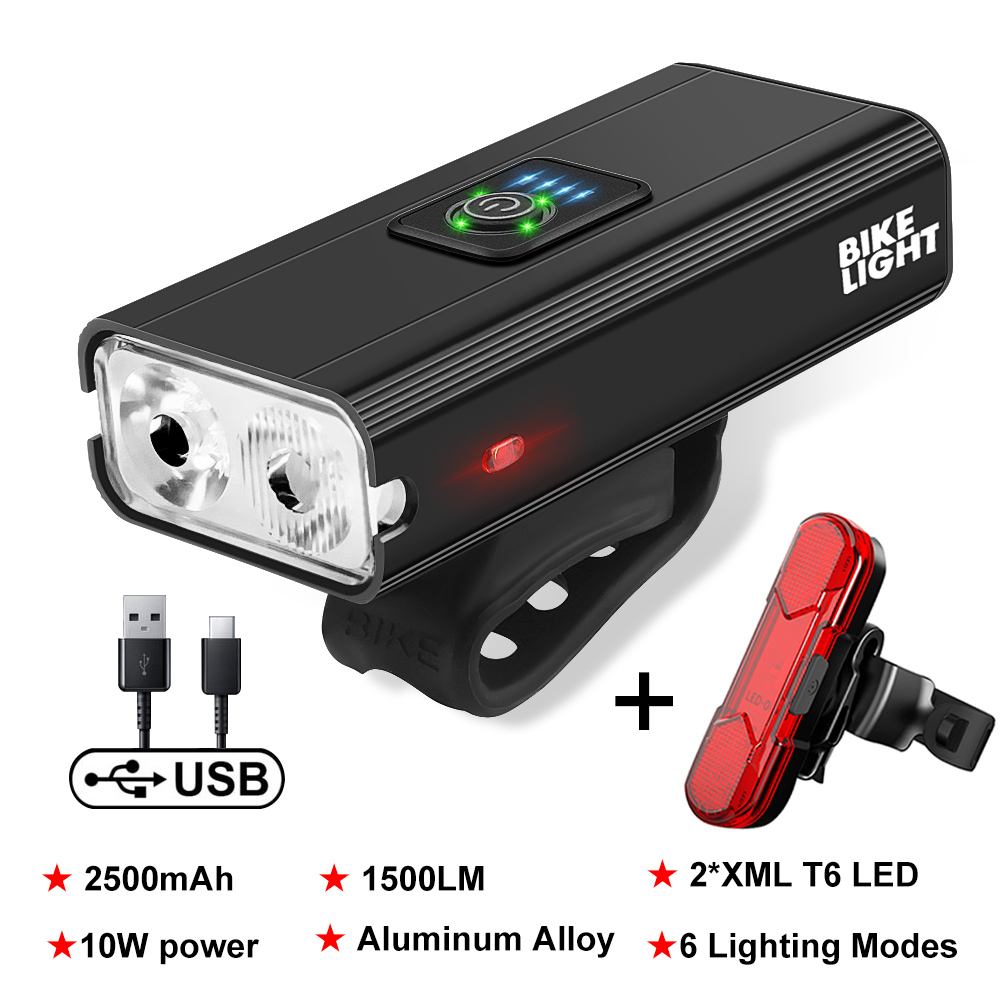 Fahrrad Licht Vorne 1000 Lumen USB Aufladbare Fahrrad Beleuchtung MTB Fahrrad Scheinwerfer Rücklicht Radfahren Taschenlampe Fahrrad Zubehör: 1500LM T6 einstellen