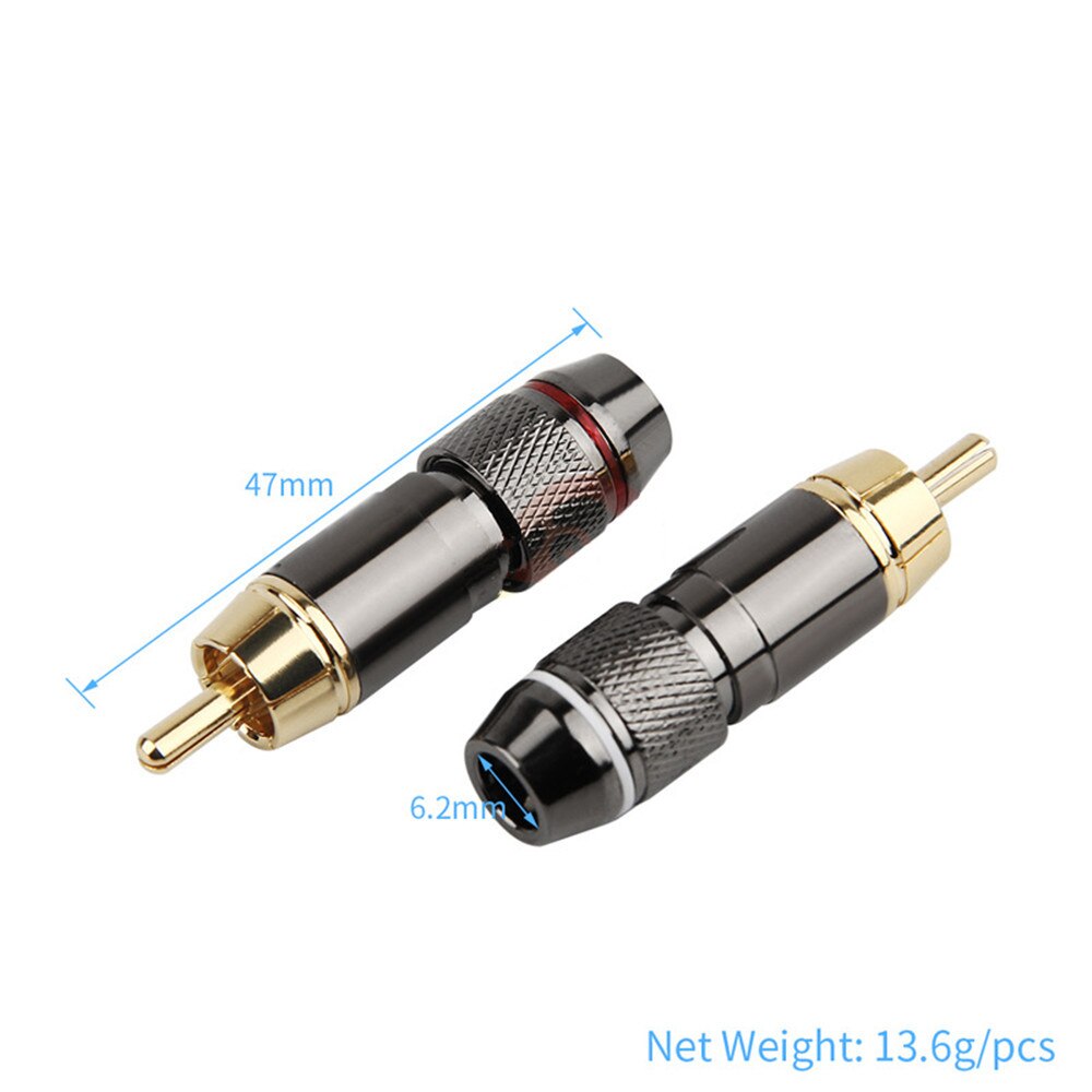 RCA Connector Gold-Plated Lotus Head Video Audio Cable Connector Supports 6MM Cable RCA Male Plug Adapter Solder AUX Cable Plug