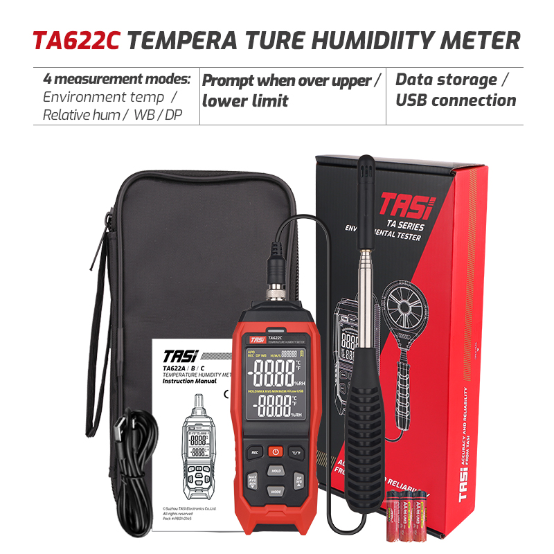 TASI TA620A Handheld Temperature Humidity Meter Tester Industrial Household Digital Thermometer Hygrometer High Precision Sensor: WHITE