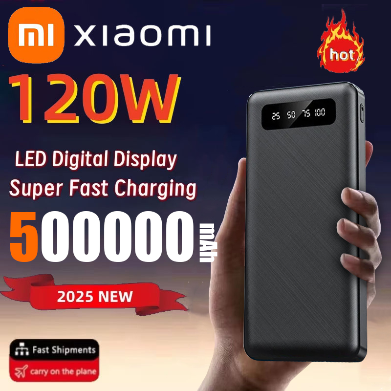 Xiaomi 500000mAh Power Bank 120W Carga super rápida Bateria externa portátil de grande capacidade com display digital LED para telefones