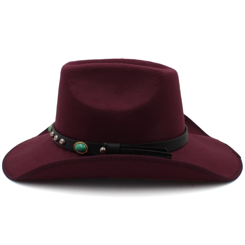 Männer Frauen Wolle Western Cowboy Hüte Breiter Krempe Sonnenhüte Party Reisen Sombrero draussen Kappen Klassische retro UNS Größe 7 1/4 UK L: wein rot
