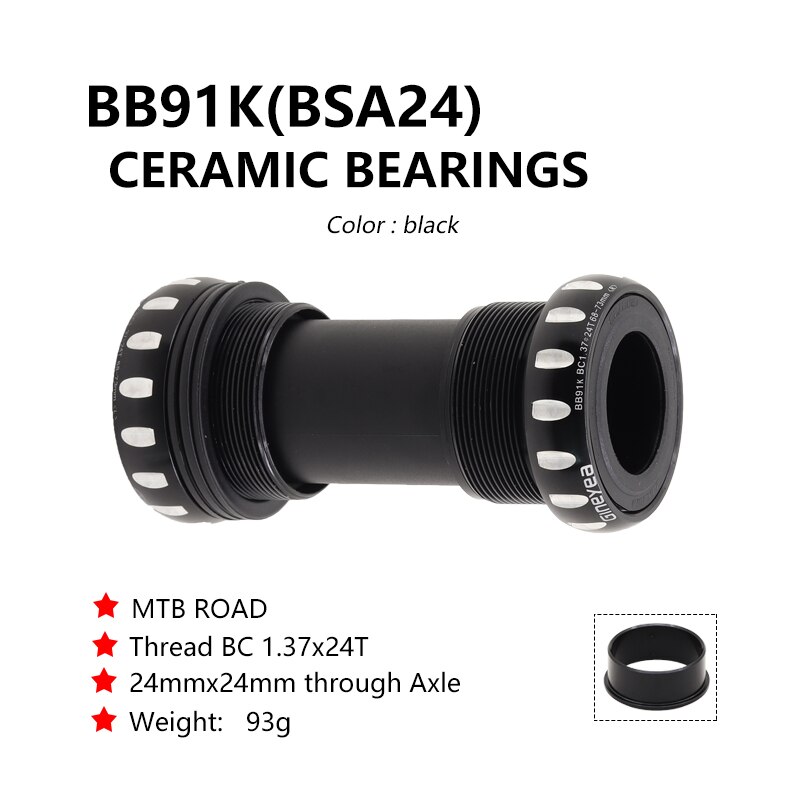 BB91 BB92 BSA30 Ceramic Bearing Bottom Bracket Sealed Bearing Thread/Press-in for Shimano SRAM 24-22mm MTB Road Bike Cranksets: BB91K(black)