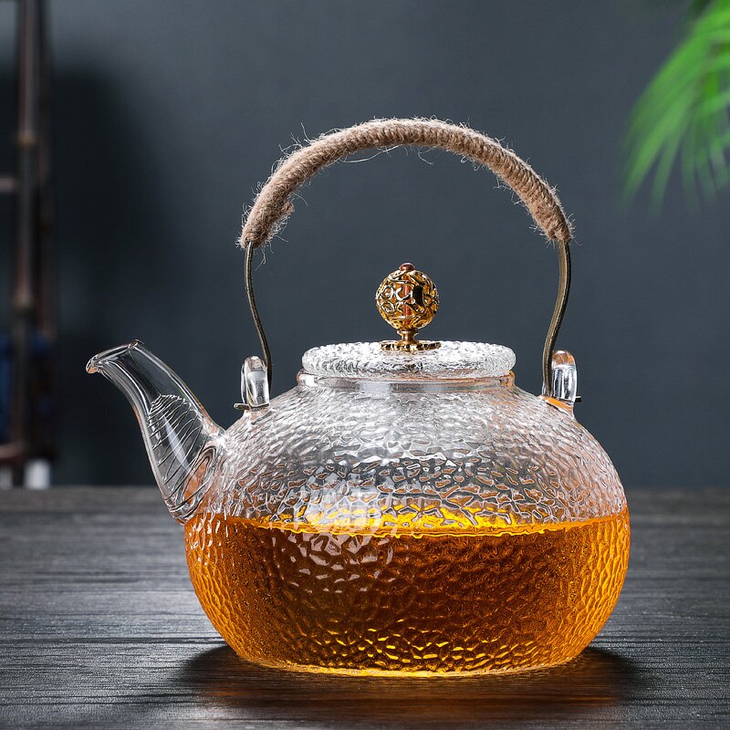 700ML, high-temperature borosilicate glass coffee kettle, rain embossed glass turkish coffee, clear kettle tea pot: gold pot lid tip