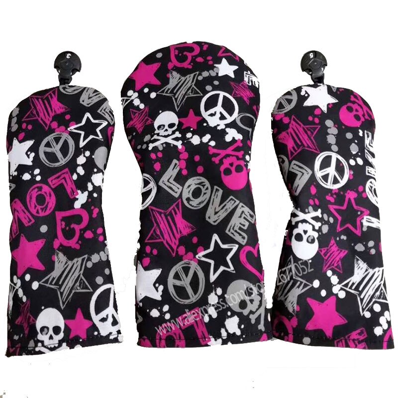 Cooyute Golf headcover PU Skull Golf wood head cover 13.5 Red colour Unisex wood Clubs head cover