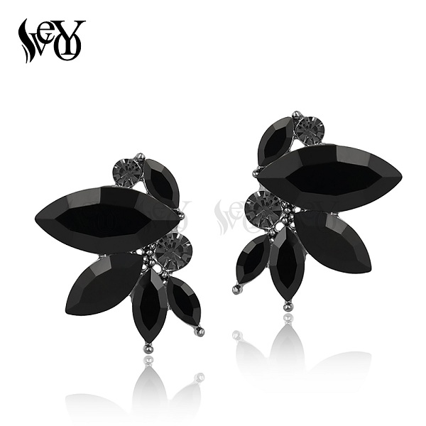 VEYO 3 Kleur zwart Rood Groen Glanzende Kristallen Oorbellen Wing shape Oorbellen voor Vrouwen Strass Vrouwelijke Trendy Sieraden: black