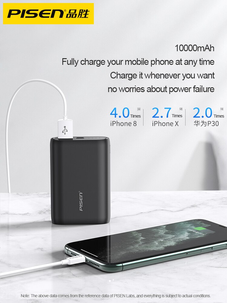 PISEN-Banco de energía de 10000mah, batería portátil ultrafina y ligera, de energía móvil minibanco, batería externa para xiaomi y iPhone
