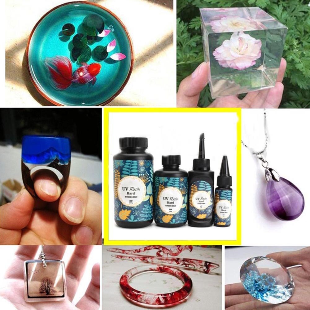Pegamento duro de resina UV transparente, 10/15/25/60/100/200g, juguetes para manualidades, joyería, resina epoxi