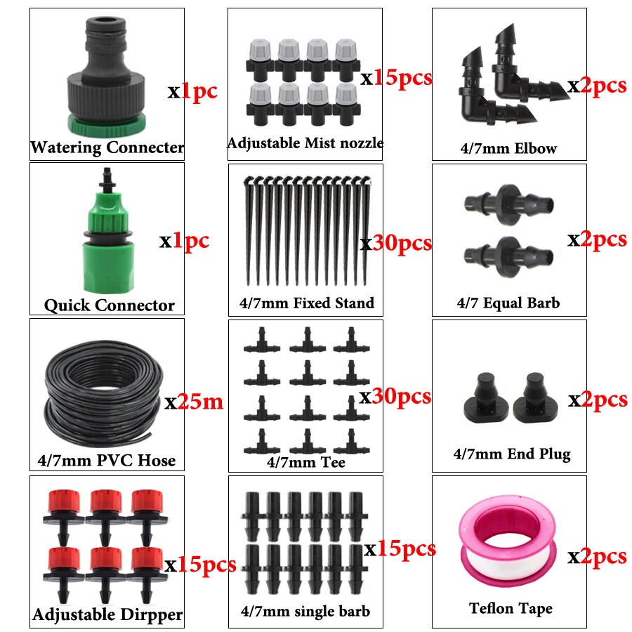 MUCIAKIE 30M Micro Drip Watering Kit Irrigation System With Adjustable Dirpper And Spray Sprinklers For Garden Watering Durable: E x MJ016Q