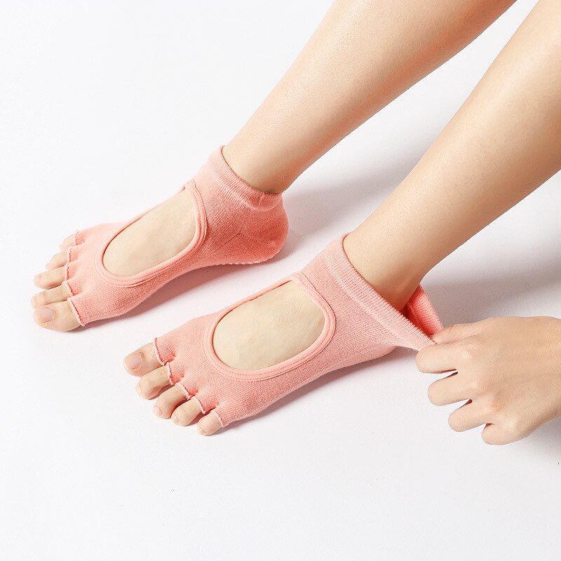 Breathable Backless Five Toe Yoga Socks Women Anti-slip Silicone Cotton GYM Dance Ballet Pilates Ladies Sports Slippers