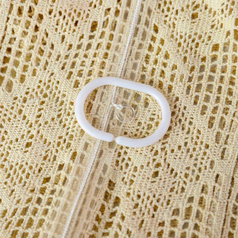Rideau ballon crocheté en fil de coton beige fait main de style américain, rideau décoratif pour chambre à coucher/salon