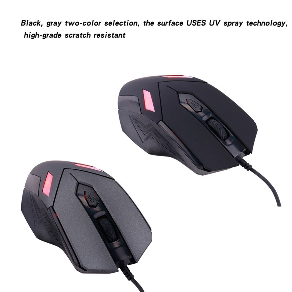Wired LED Light 2400DPI Optical USB Ergonomic Pro Gamer Gaming Mouse Metal Plate#T3