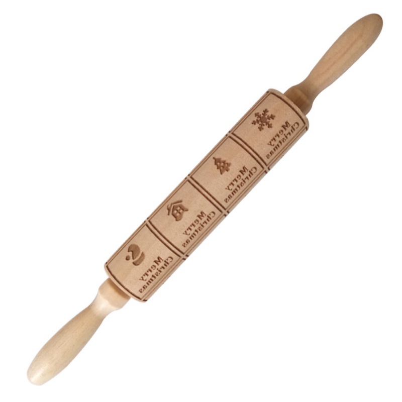 Houten Deegrollers Gegraveerd Kerst Embossing Roller Voor Cookies Noodle Biscuit Cake Fondant Maken Huishoudelijk Gereedschap