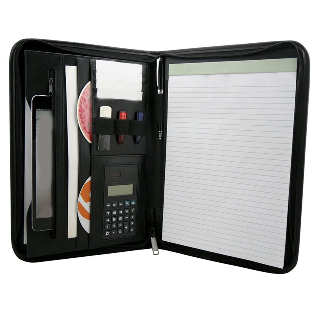 A4 Leather Folder Zipper Briefcase With Computer Cortex A4 File Folder Business Office Multifunctional Folder
