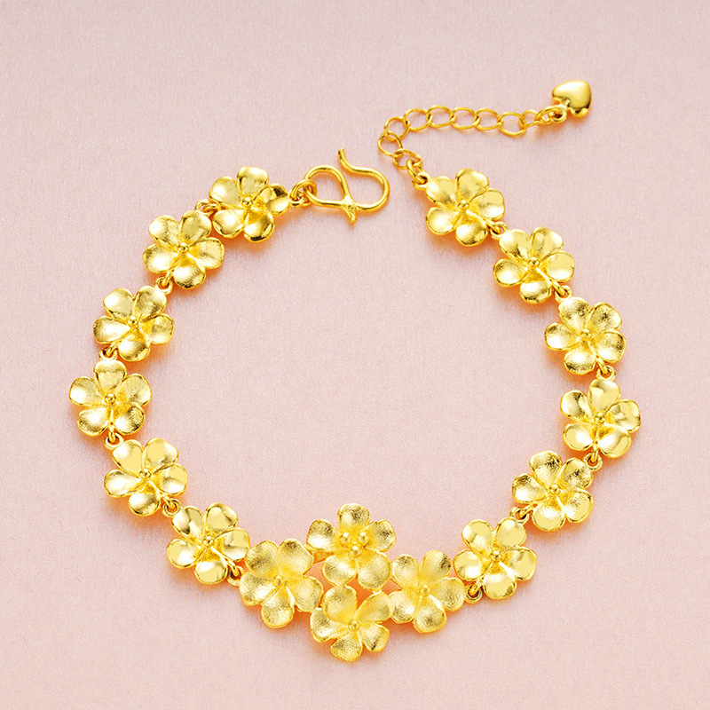 Conjunto de joyería de boda fina para mujer, anillos abiertos de de flor de ciruelo de oro de 24K, collares, pulseras para mujer, conjuntos de joyería de Dubái, 100%: XJ1016-Bracelet