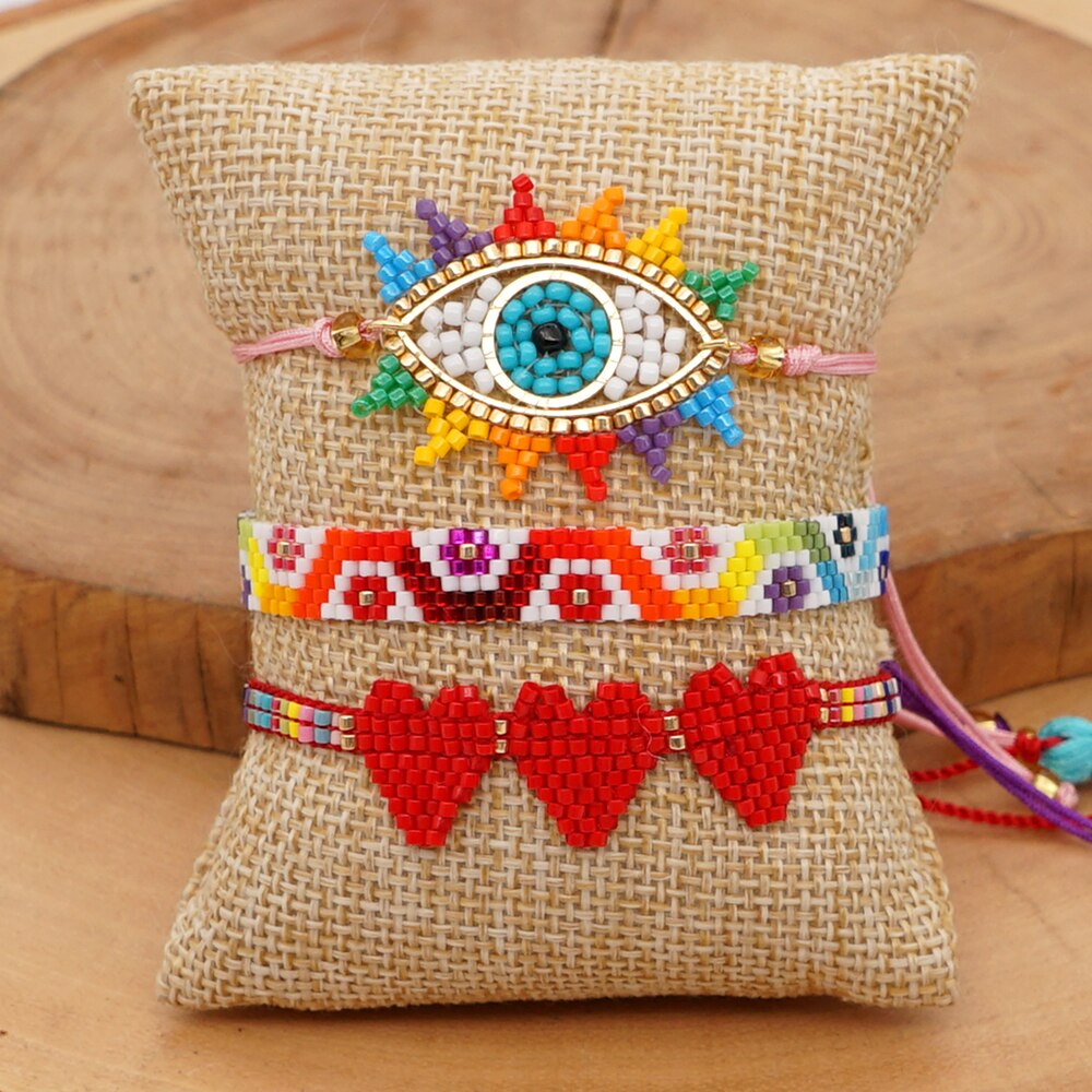 Go2boho Miyuki Bracelet For Women Handmade Woven Jewelry Friendship Heart Pulsera Turkish Eye Bracelets Summer Beach: MI-S210066