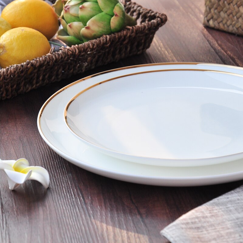 White Ceramic Tableware Bone Porcelain Dish Plate The Colour on The Plate Dinner Plate Flat LIDS, Jingdezhen Pure White Dish